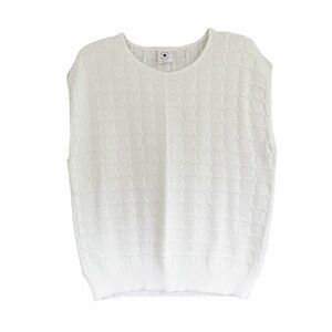 VINTAGE SWEATER BAZAAR White Knit Sleeveless Sweater Vest Preppy Academia | Sz L